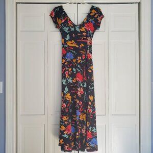 Pact Fit & Flare Crossback Maxi Organic Cotton Dress Nightfall Blooms Small
